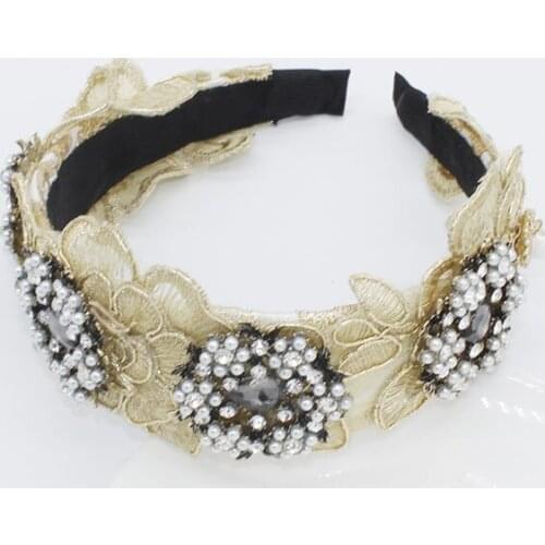 New Palace retro hair accessories Lace Pearl catwalk big fashion wild temperament headband Fashion luxury wild headband 533
