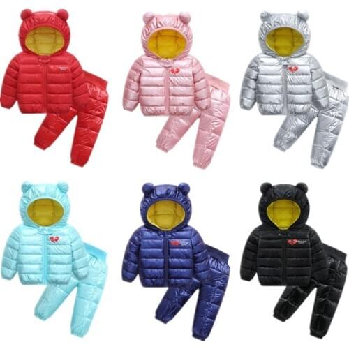 New Winter Jacket For Girls kids Jacket 6 colors fashion Coat sets Baby Girl Snowsuit with ears Hoodies Kids clothes warm outfit