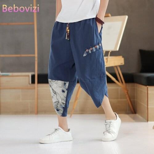 Plus Size M-5XL 2021 New Summer Chinese Style Cotton and Linen Harem Pants for Men Navy Blue White Black Gray Thai Kimono Pants