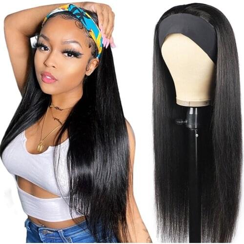 Headband Wig Human Hair Wigs For Women Brazilian Straight Human Hair Wig With Headband Full Machine Made Wig No Lace Frontal Wig