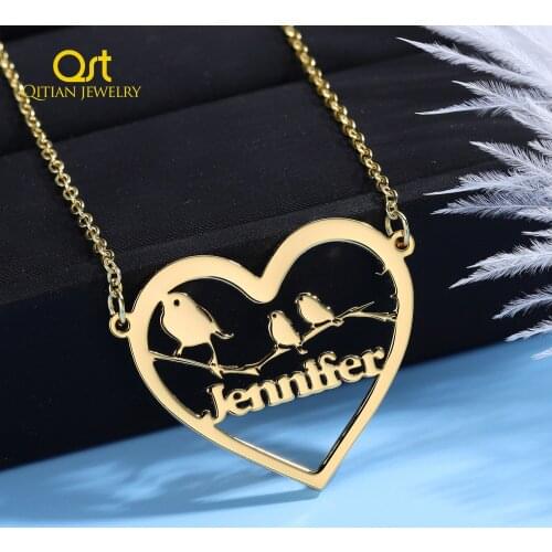 Personalized Heart Name Necklace Customized Gold Stainless Steel Name Chain Necklace Pendant Mothers Day Gift Jewelry For Mom