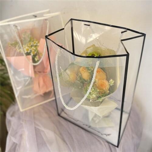 Gift Bag Tote Square Transparent Mothers Day Bouquet Gift Bag Flower Tote Bags Candy Box Valentines Day Flower Packing Bag