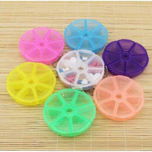 Portable Organizer Pill Round Box 7 Slot Health Pill Box Travel Storage Box Case Holder Medicine Container Case