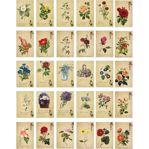 28PCS/pack Vintage Plant Flowers Mini Thanks Card Valentines Day Greeting Card Postcard Birthday Gift Message Cards