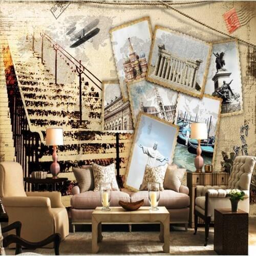 Dropship Colomac Vintage Wallpaper Nostaligic Old Photo Stairs Aircraft Foto Mural 3d Wallpaper Living Room Carta Da Parati