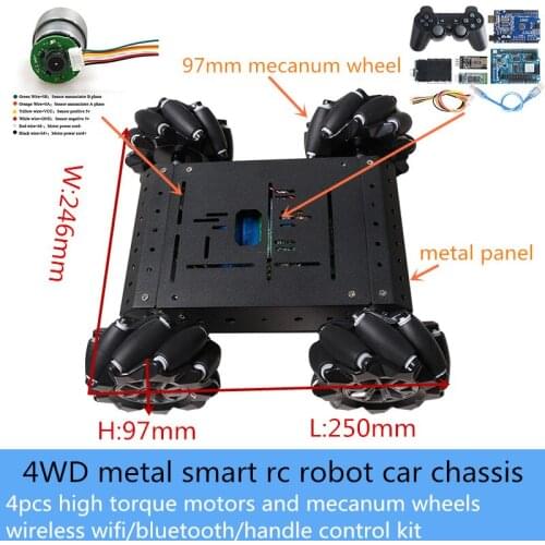 Wireless Remote Control 4WD MC300 Metal Smart Rc Robot Car Chassis Kit 97mm Mecanum Wheel High Torque DC Motor DIY For Arduino