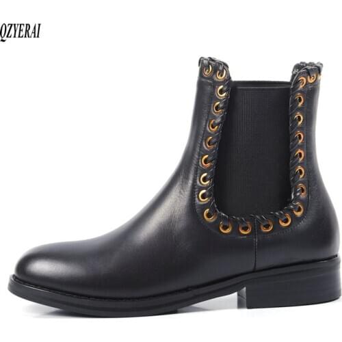 QZYERAI New style black Ankle boots Genuine leather Female boots Womens boots Autumn winter leisure Womens shoes Size 34-40