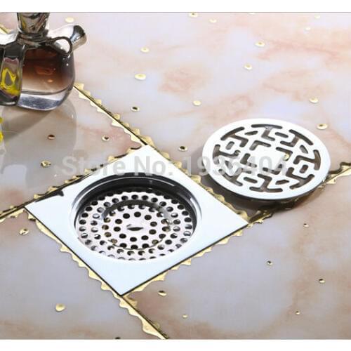 Sanitary Ware Bathroom Accessories Chrome Brass Shower Drain Anti-Odor 4" Square Carved Floor Drains FD610