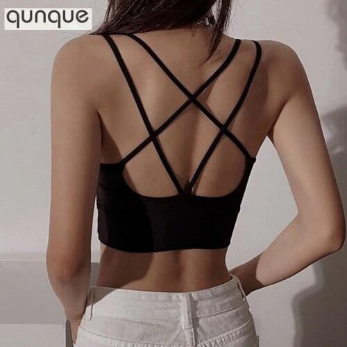 Sujetadores Deportivos Sexy White Criss Cross Backless Cropped Tops Women Blanco Negro Femme Active Bra Activo SujetadorBralette