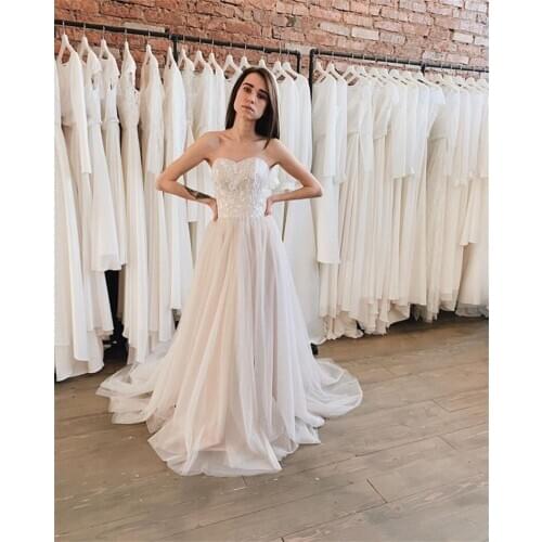 Boho Wedding Dresses Sweetheart Neckline 2020 White Ivory Beach Bridal Dress Lace Wedding Gown Vestidos De Noiva Sweep Train