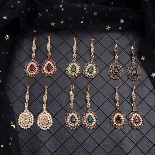 Classic crystal jewelry earrings multi-color drop shaped rhinestone French wedding hook earrings