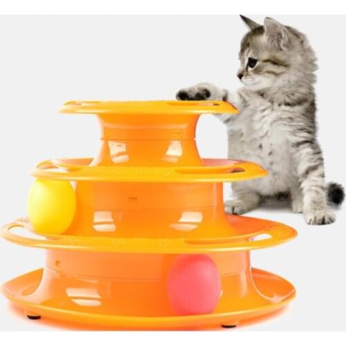 Three Levels pet cat toy Tower Tracks Disc cat Intelligence Amusement triple disc cat toys ball Training Amusement plate