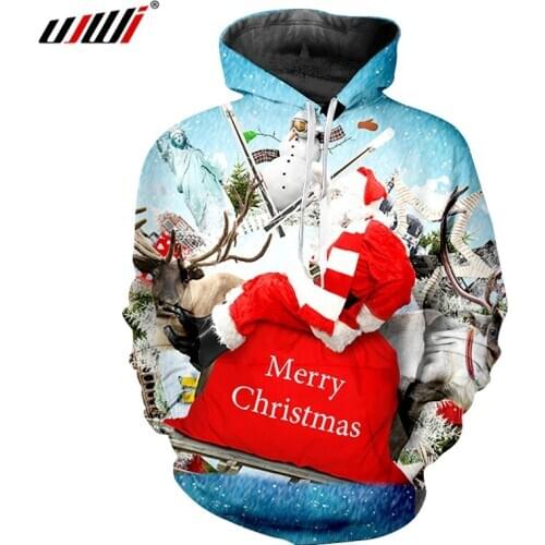 UJWI Mens Funny Hoodie Casual Christmas 3D Print Party Long Sleeve Sweat Unisex Snowflake Sudadera Mujer Sweatshirt Coat cloth