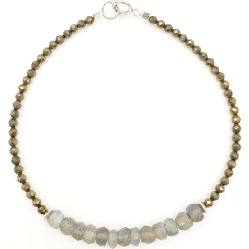 LiiJi Unique Pyrite Labradorite 925 Sterling silver Delicate Bracelet Healing stone Bracelet for Men or Women 7-8