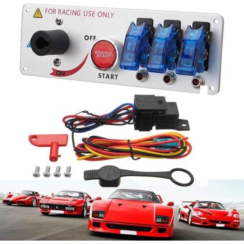12V Universal Racing Car Ignition Toggle Switch Control Panel 3 Gang LED ON/OFF Switch Engine Start Button with Indicate Light