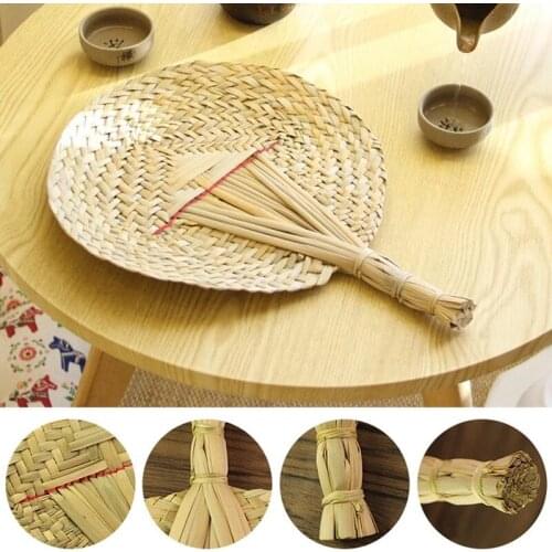 1PC Hand Woven Fan Summer Cooling Mosquito Repellent Hand Fans Chinese Style Handmade Straw Fan Craft Decorative