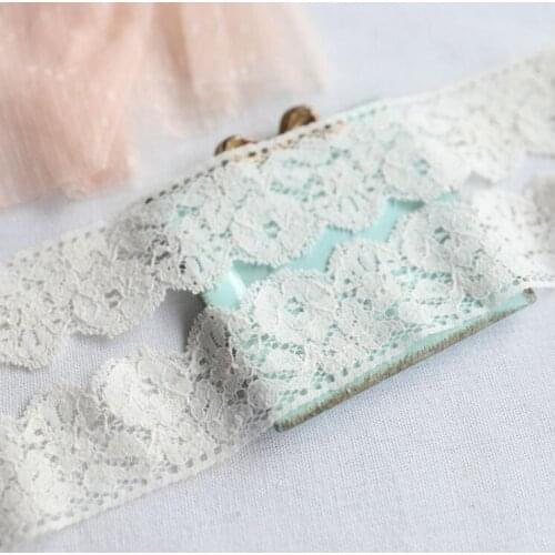 2 Meters 4.5cm High Quality Embroidered Beige Cotton Polyester Floral Lace FabricTrim Clothes Embroidery Sewing Applique