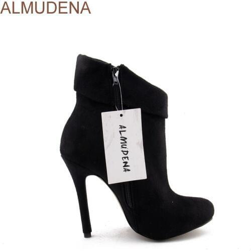 Suede Black Zip Basic Cuffed Thin High Heel Shoes Fashion Concise style Nubuck Ankle Boots
