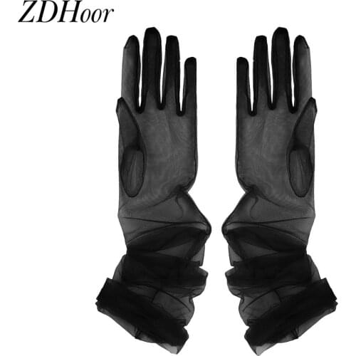 DIY Tulle Bridal Dress Gloves Womens Transparent Tulle Full Finger Long Gloves Mittens for Wedding Party Photography Accessories