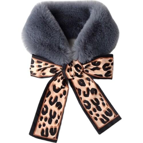 2021 New autumn and winter leopard dot flower knitted ladies scarf Folemed Femme faux fur mink fur neck collar warm scarf