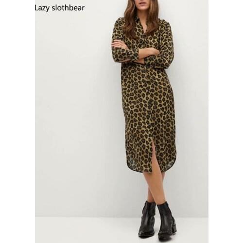 Ladies Printed Dress Long Sleeve Single Breasted Long Dress Fashion Womens Holiday Dress