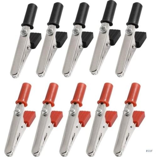 10Pcs 55mm Small Metal Electrical Test Clamps Alligator Clips Plastic Handle