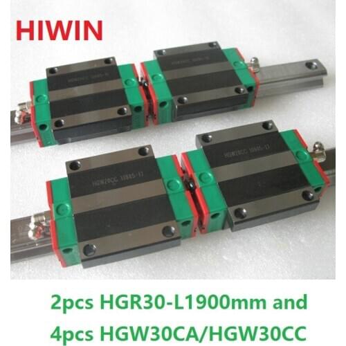 2pcs 100% original Hiwin linear guide HGR30 -L 1900mm + 4pcs HGW30CA HGW30CC flange block carriage