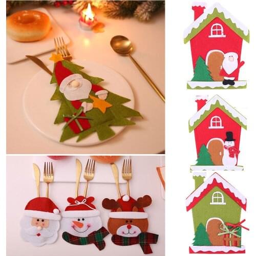2019 Newly Christmas Party Knife And Fork Bag Cutlery Sets Cute Lovely Cartoon Santa Claus Table Cutlery Sets