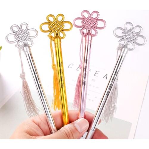 36pcs Creative Key Chinese Knot 0.5 Ink Pen Needle Signature Pens Black Students Stationery Wholesale Gifts Gel Pen for Writing