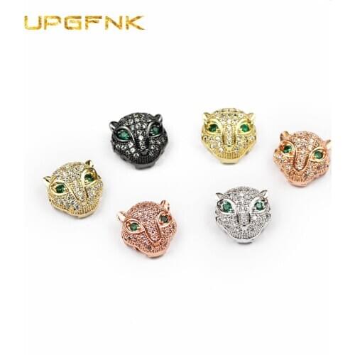 4pcs/lot leopard head Copper beads Micro Pave White Zircon Charms Loose Spacer beads for Jewelry making bracelets DIY Finding
