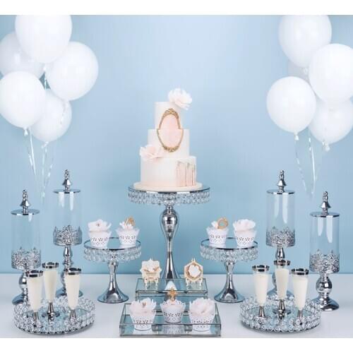 5pcs-14pcs cake stand wedding table crystal gold silver color