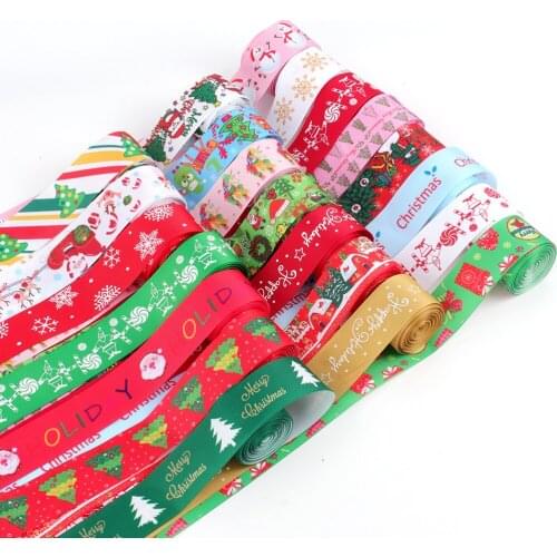 5 Yards Christmas Gift Box Decorations Ribbons Printing Christmas Grosgrain Ribbons DIY Polyester Ribbon for Xmas Gift Wrapping