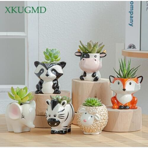 6PCS Hot New Products Ceramic Creative Cartoon Cute Crafts Succulents Plant Pots Balcony Flower Pots Home Decoration Ornaments