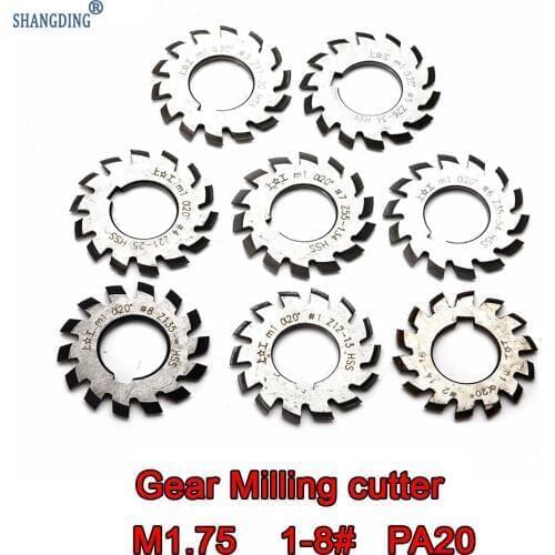 8pcs New M1.75 PA20 20 Degree High Speed Steel Gear Cutters Set #1-8 Assortment machine tools accessories milling