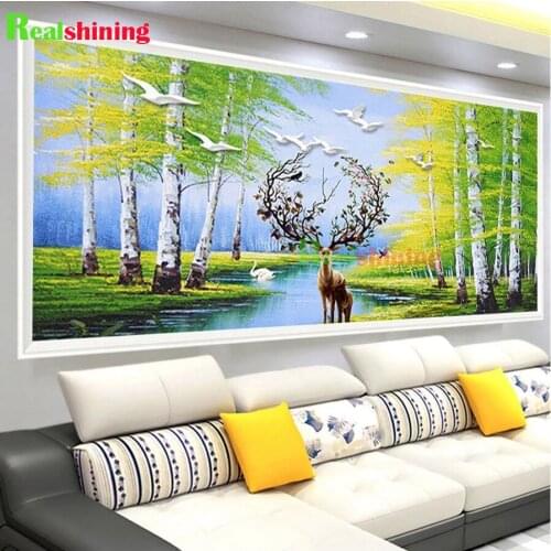 Elks Deer Large 5D DIY Diamond Embroidery Autumn Yellow leaves Full Square Round Diamond Painting Picture Of Rhinestones N2081