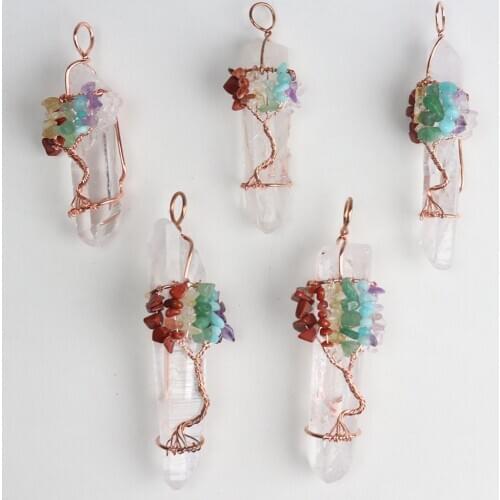 BAYUEBA Natural Uncut Clear Crystal Quartz Gems Chips Beads Chakra Lucky Wish Pendants Rose Gold Plated Necklace 1pc