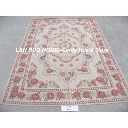 Free Shipping 5'X8' French Woolen Aubusson rug handmade 100% New Zealand wool rugs and carpets Simple roses