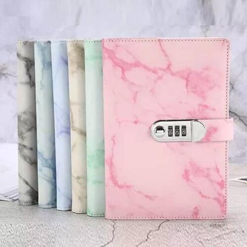 A5 Password Notebook Marble Texture 100 Sheets Personal Diary with Lock Code Thick Notepad Leather Office School Supplies Gift
