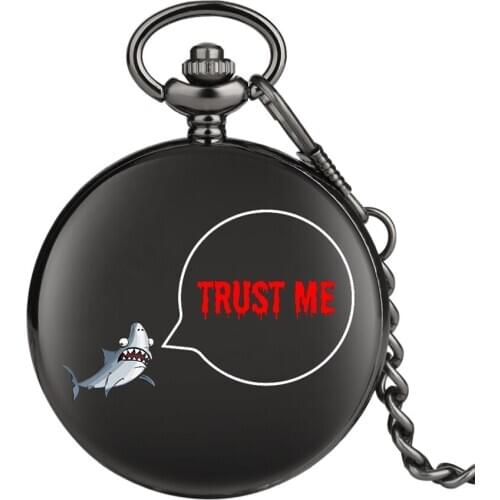Popular Trust Me Antique Style Roman Numerals Quartz Pocket Watch Casual Black Full Case Steampunk Shark Jewelry Clock cep saati