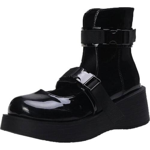 Black Gothic High-Top Womens Boots Dark Metallic Hollow Work Boots Thick-soled Roman Style Single Shoes Retro Mary Jane