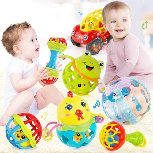 Baby Rattles Toy Car Hand Bell Baby Toys 0-12 Months Soft Plastic Baby Teether Grasping Ball Baby Mobile Educational Toddler Toy