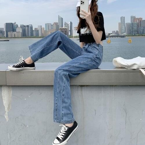 GUUZYUVIZ Full Length Straight Mom Jeans Cotton Denim Wide Leg Pants High Waist Plus Size Loose Jeans Trousers Woman Casual