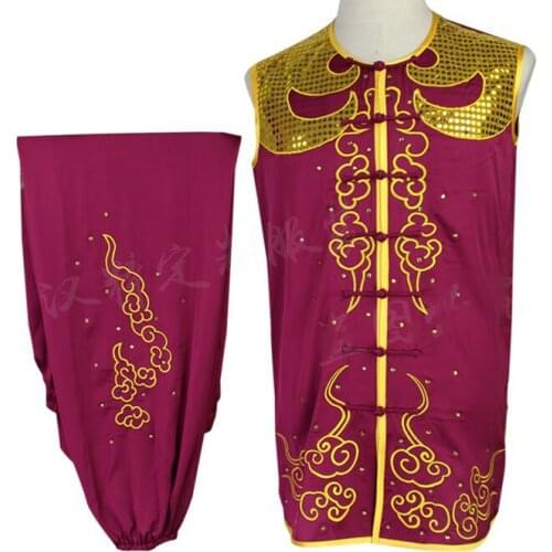 Customize KIDS&ADULT sleeveless embroidery sequin martial arts clothing nanquan kung fu uniforms changquan suits red/black