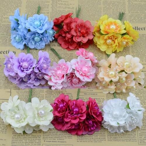 Artificial flowers The new artificial flower Artificial flower cherry plum with pearl silk flower garlands material diy handmade