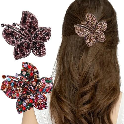 Kajeer Rhinestone Flower Barrettes Hair Clips for Women Vintage Crystal Hairpins Girls Hair Accessories Jewelry Hairgrip Claws