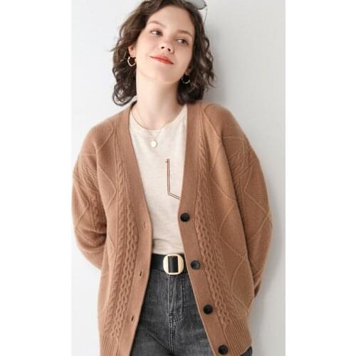 Cashmere Cardigan Womens Short Plus Size Thickened 2020 Autumn Winter V-Neck Pure Wool Knitted Sweater All-Match Fashion Jacket