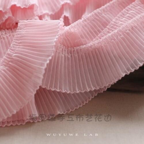 1M Pink White Red Chiffon Mesh Organ Pleated Embroidery Lace Fabric Trims For Sewing Craft Dress Skirt Material Accessories