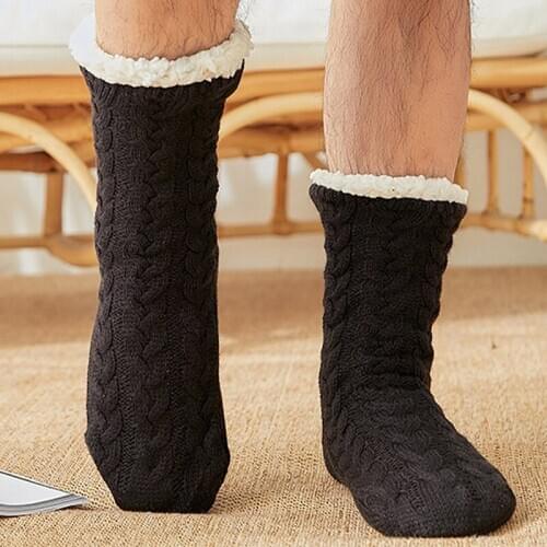 Mens Indoor Slippers Sock with Fur Warm Plush Bedroom shoes Comfy Non-slip Home Slippers for Men Soft Big size 45 Room slippers