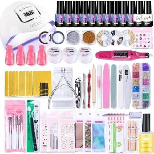 Nail Set Manicure UV Led Lamp Dryer Gel Polish Varnish Starry Sky Foil Sticker Electric Kit Glitter Flake Drill Nail Tool SA1582