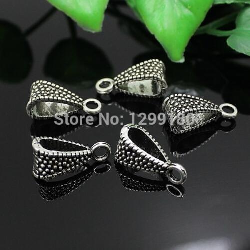 50pc/lot Zinc Alloy Silver Tone Pendant Bails Cord end For Necklace DIY Jewelry Making Accessories 16x6x7mm Hole:4x9mm K02138